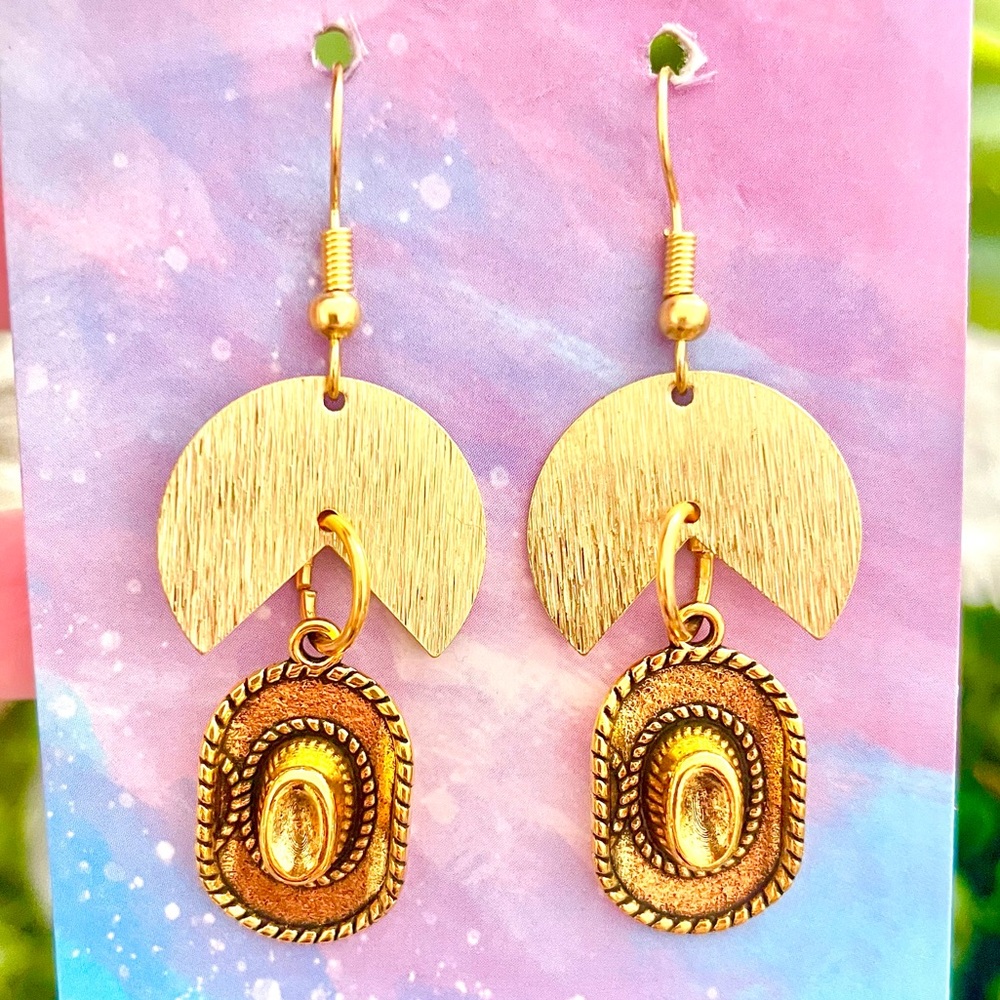 Gold Cowboy Hat Dangle Earrings